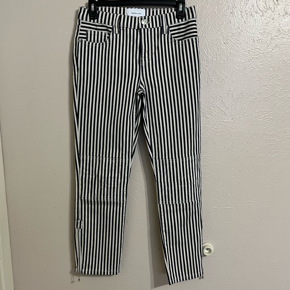 Current/Elliott The Cropped Lexton Navy Striped Skinny Jean Ankle Zipper Size 27
